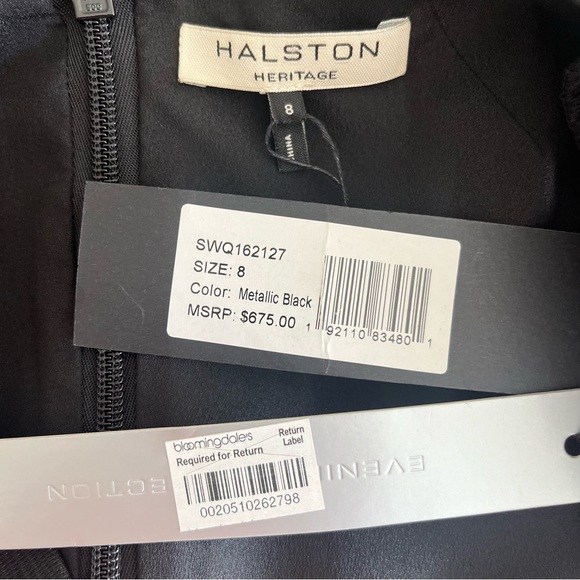 Halston Heritage Evening Sleeveless Jacquard Metallic Trumpet Gown Black Sz 8 - Picture 16 of 16